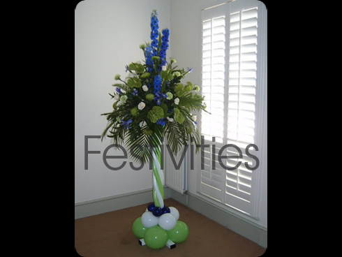 balloon and flower pedestal arrangement
